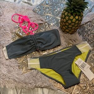 🌹RAY • New • 2Piece Very Sexy Gray Yellow & White Bikini Set - Citrus